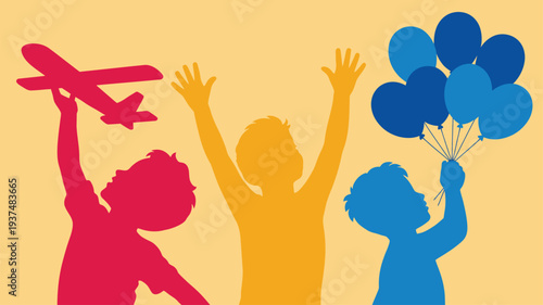 Children silhouettes play celebration vector