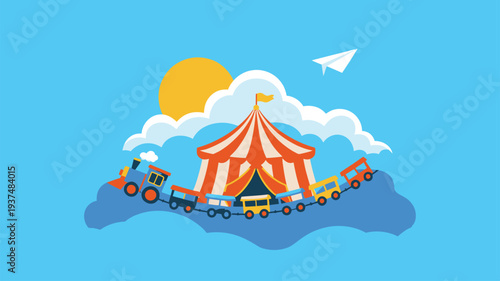 Circus train carnival sunny sky
