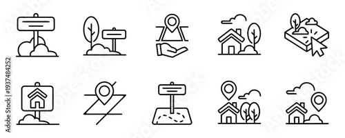 Outline real estate icons collection for property business, isolated on white