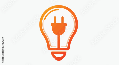 Orange light bulb icon with electric plug for energy concept