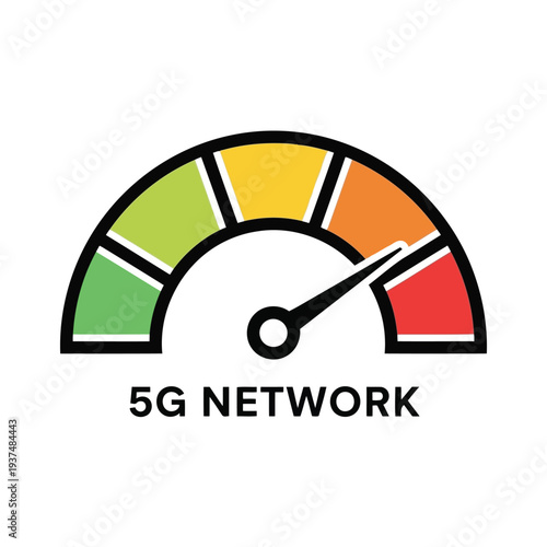 5G network speed test gauge icon with colorful performance meter