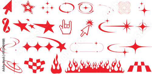 Red abstract design elements stars arrows and symbols for graphic design
