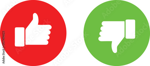 Red thumbs up and green thumbs down icons for approval and disapproval