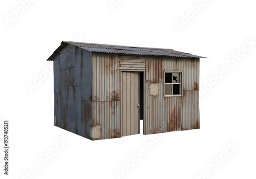 Rusty corrugated metal shack png on transparent background