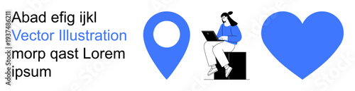 Remote work, communication, technology use, location marking, connectivity, relationships. Scene of a person using a laptop, along with a location pin and heart symbol. Remote work and communication Free Download Remote work, communication, technology use, location marking, connectivity, relationships. Scene of a person using a laptop, along with a location pin and heart symbol. Remote work and communication - GFXLoad