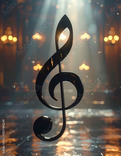 Wallpaper Mural Treble Clef Symbol Illuminated by Spotlight on Stage with Bokeh Background. Torontodigital.ca