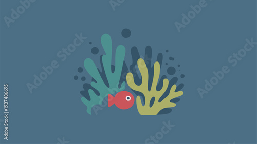 Red fish sea plants underwater