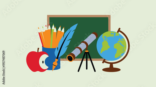 School supplies education learning flat