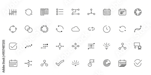 Collection of Various Icons Representing Different Concepts and Objects in a Simple Line Art Style on a Clean Background