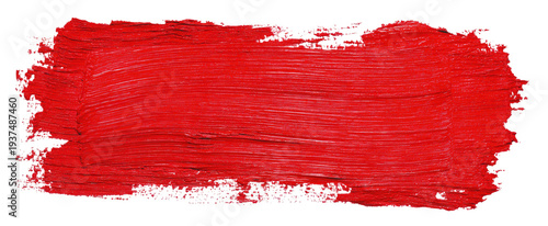 A thick, textured brushstroke of vibrant red paint against a black background (1)