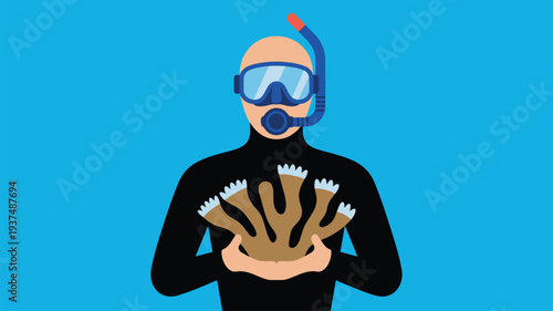 Snorkeler holding sea coral