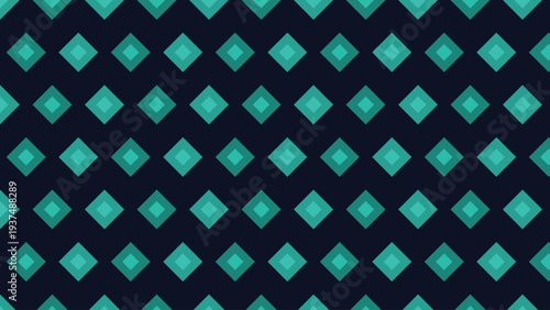 seamless dark navy background features a repeating geometric pattern of layered teal and mint diamond shapes, perfect for modern digital wallpaper and retro abstract design layouts