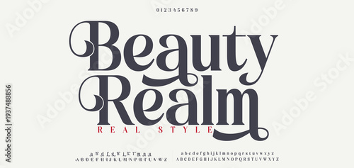 Beauty Realm Elegant alphabet letters font and number. Classic Lettering Minimal Fashion Designs. Typography modern serif fonts regular decorative vintage concept. vector illustration