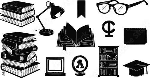 Education icons and objects for learning and school concepts
