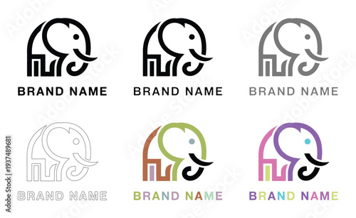 Elephant Logo Designs, Brand Name Logos, Colorful Icon Variations, Modern Graphic Symbols