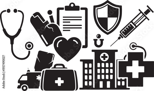 Medical icons and symbols for healthcare and medicine concept