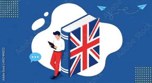 English Language Day Engaging in modern online English language learning, fostering digital communication and global understanding through educational technology