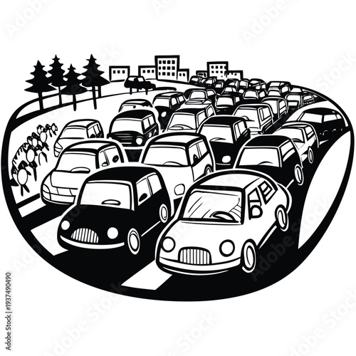 Vector illustration of cars driving on road