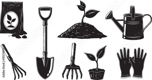 Gardening tools and accessories for planting and growth care