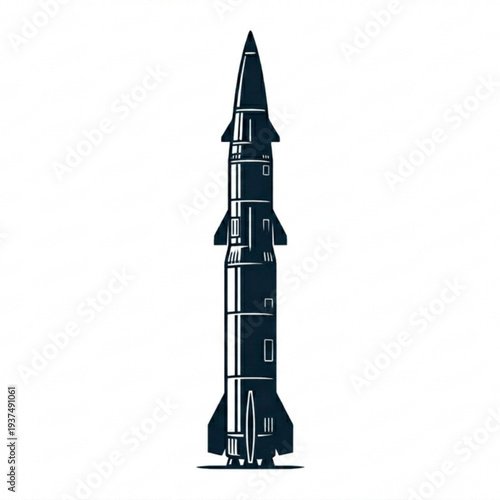 Strategic ballistic missile silhouette isolated on white background