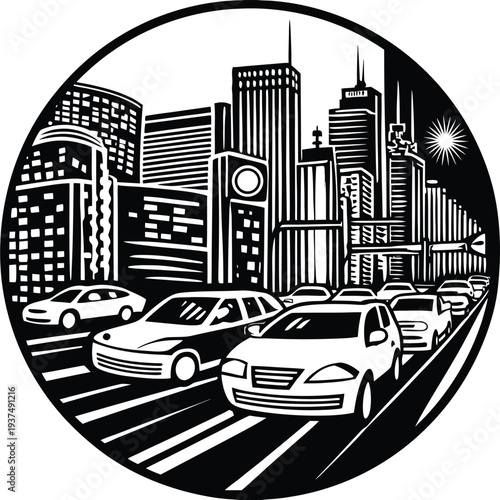 Car driving in the city at night vector illustration