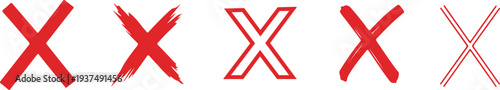 Set of Red X Marks in Various Styles with Cross and Cancel Symbols