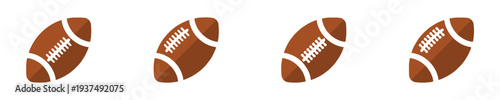 Set of four cartoon american football icons in various simple stylized representations and perspectives