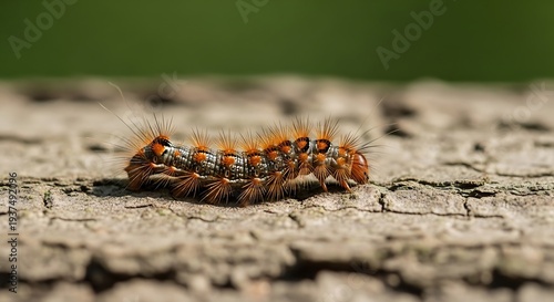 Caterpillar on dry cracked ground surface.