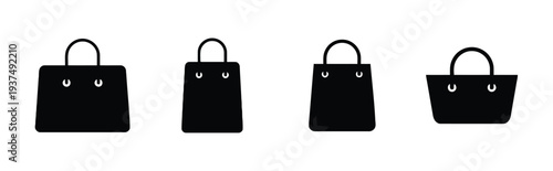Set of four black shopping bags icons on white background