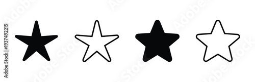 Set of four star icons, solid and outlined, black and white