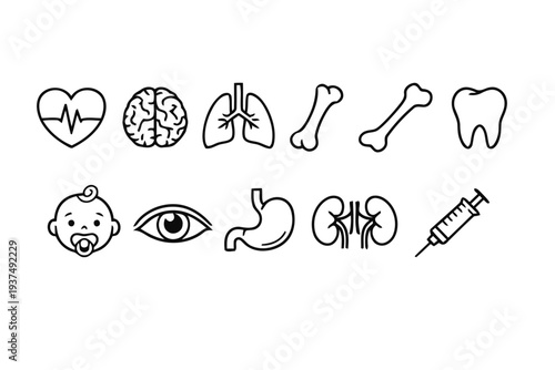 Set of health care and medical icons in outline and silhouette style