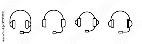 Set of headphone icons with microphone