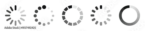 Set of loading spinner and progress circle icons