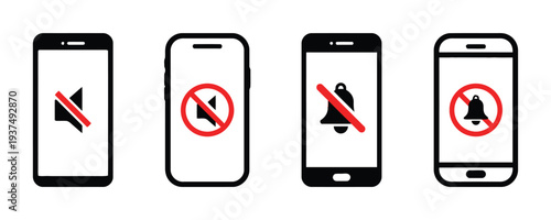 Set of silent mode icons for smartphone notifications and alerts