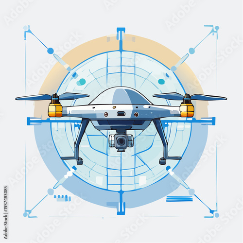 cutaway infographic vector of drone internal components showing battery, camera sensor and navigation system, clean educational aerospace illustration