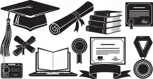 Graduation icons and symbols for education and achievement