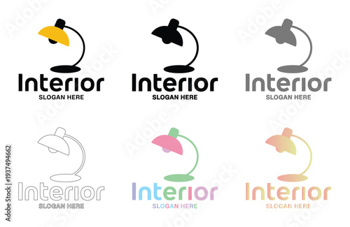 Interior Design Logo Concepts Featuring Desk Lamps in Various Colors and Styles for Branding