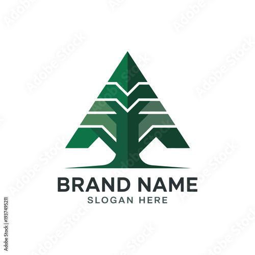 Green Tree Logo Design Template with Brand Name and Slogan