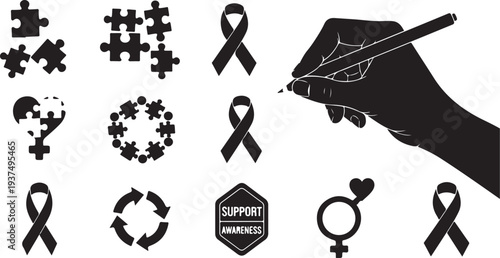 Awareness Ribbon and Puzzle Pieces for Support and Solidarity