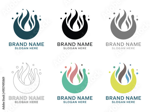 Colorful Flame Logo Designs Collection with Brand Name and Slogan Placeholder