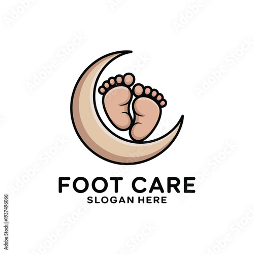 Baby Feet on Crescent Moon, Foot Care Logo with White Background and Black Text