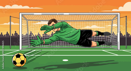 Goalkeeper Saving Soccer Ball Vector Illustration.