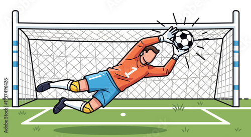 Goalkeeper Saving Soccer Ball.
