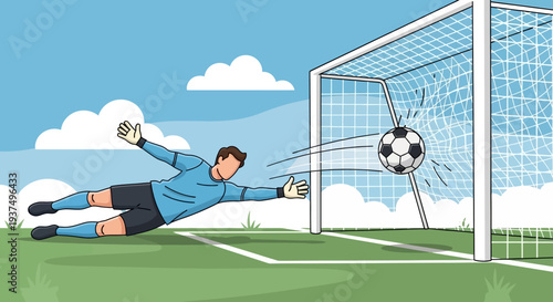 Goalkeeper Trying to Save Soccer Ball.