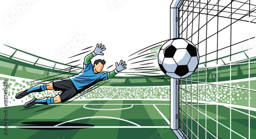 Soccer Goalkeeper Saving Ball from Goal.