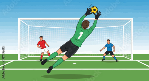 Soccer Goalkeeper Catching Ball in Mid Air.