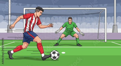 Soccer Player Kicking Ball Past Goalkeeper 4.