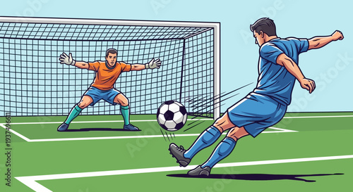 Soccer Player Kicking Ball Past Goalkeeper 8.