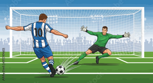 Soccer Player Kicking Ball Past Goalkeeper 6.