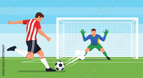 Soccer Player Kicking Ball Past Goalkeeper 12.